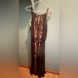 Gorgeous Black City Chic maxi dress size 14, lace down front & back & rope belt.